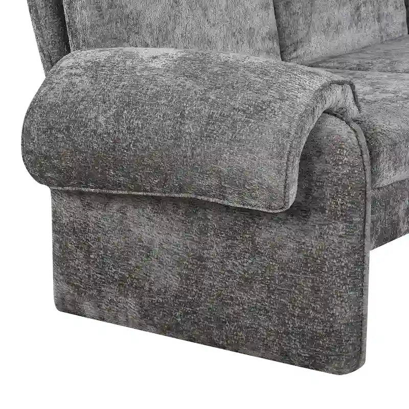 Divano sezionale a L in ciniglia beige/grigio, schienale regolabile, chaise longue reversibile, 2 posti