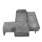 Divano sezionale a L in ciniglia beige/grigio, schienale regolabile, chaise longue reversibile, 2 posti