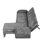 Divano sezionale a L in ciniglia beige/grigio, schienale regolabile, chaise longue reversibile, 2 posti