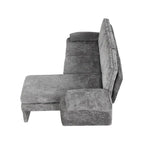 Divano sezionale a L in ciniglia beige/grigio, schienale regolabile, chaise longue reversibile, 2 posti