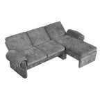 Divano sezionale a L in ciniglia beige/grigio, schienale regolabile, chaise longue reversibile, 2 posti