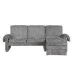Divano sezionale a L in ciniglia beige/grigio, schienale regolabile, chaise longue reversibile, 2 posti