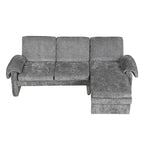 Divano sezionale a L in ciniglia beige/grigio, schienale regolabile, chaise longue reversibile, 2 posti