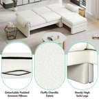 Divano sezionale a L in ciniglia beige/grigio, schienale regolabile, chaise longue reversibile, 2 posti
