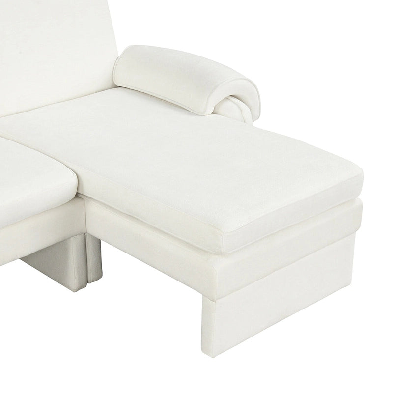Divano sezionale a L in ciniglia beige/grigio, schienale regolabile, chaise longue reversibile, 2 posti