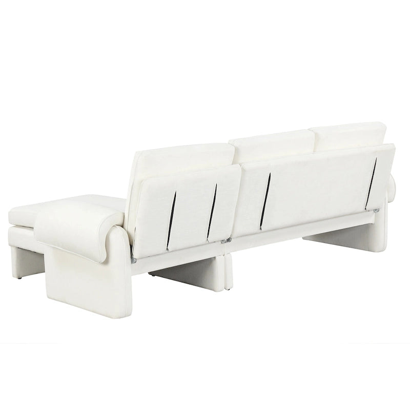 Divano sezionale a L in ciniglia beige/grigio, schienale regolabile, chaise longue reversibile, 2 posti