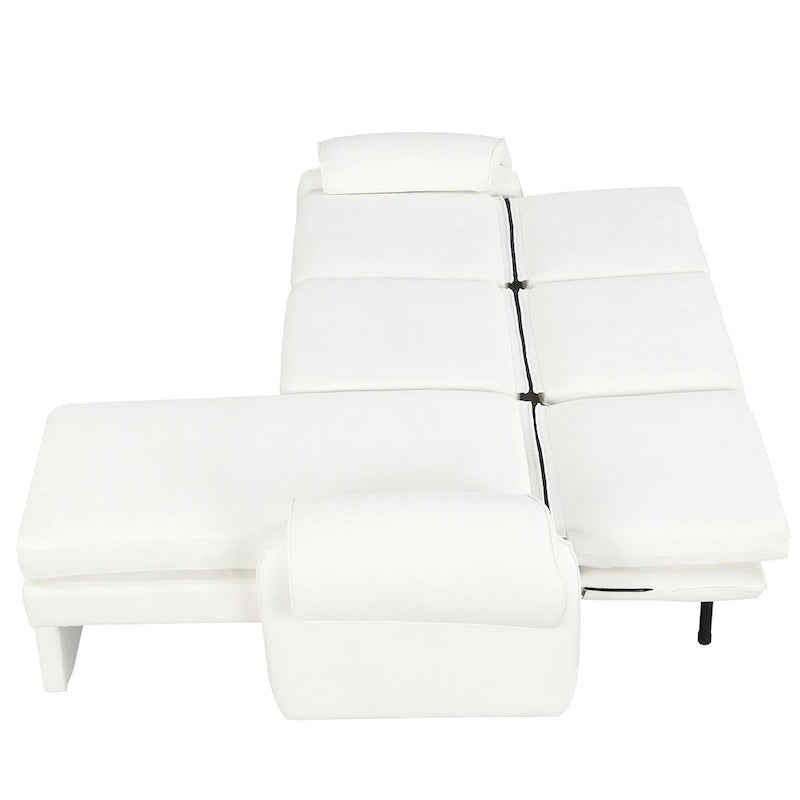 Divano sezionale a L in ciniglia beige/grigio, schienale regolabile, chaise longue reversibile, 2 posti