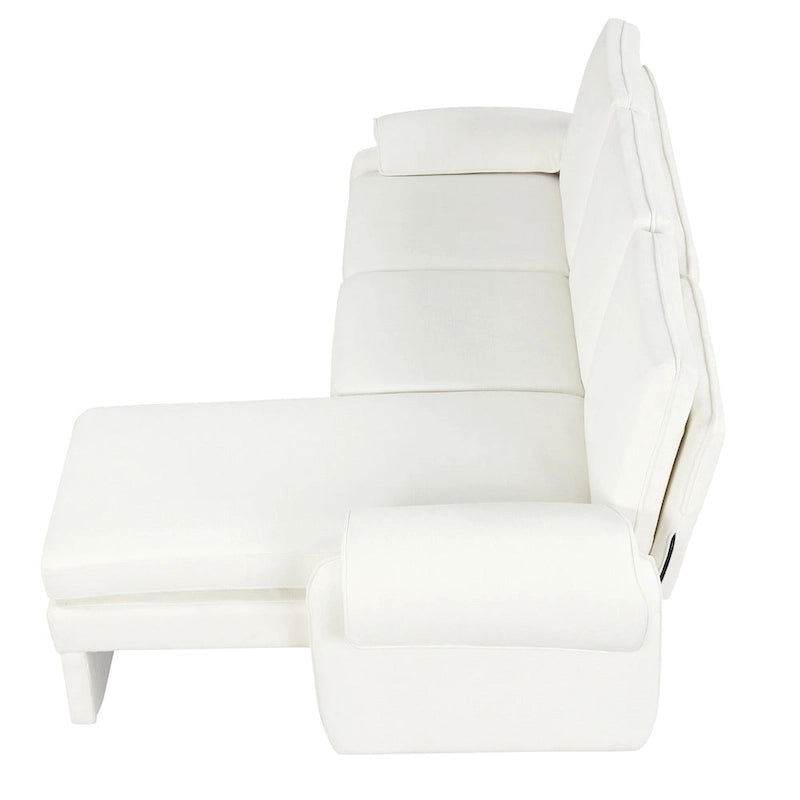 Divano sezionale a L in ciniglia beige/grigio, schienale regolabile, chaise longue reversibile, 2 posti
