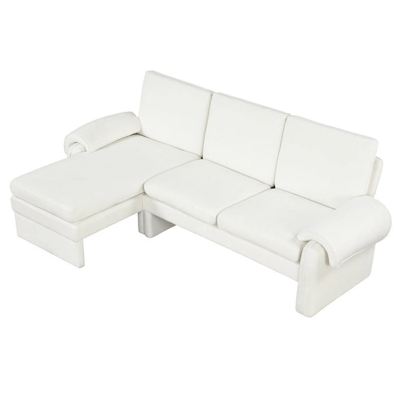 Divano sezionale a L in ciniglia beige/grigio, schienale regolabile, chaise longue reversibile, 2 posti