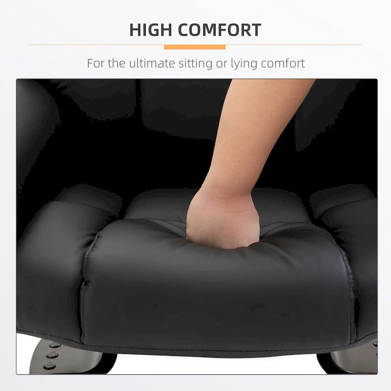 Set poltrona reclinabile manuale girevole a 360° in similpelle nera con pouf, 10 punti di massaggio a vibrazione, tasca laterale