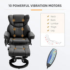 Set poltrona reclinabile manuale girevole a 360° in similpelle nera con pouf, 10 punti di massaggio a vibrazione, tasca laterale