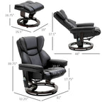Set poltrona reclinabile manuale girevole a 360° in similpelle nera con pouf, 10 punti di massaggio a vibrazione, tasca laterale