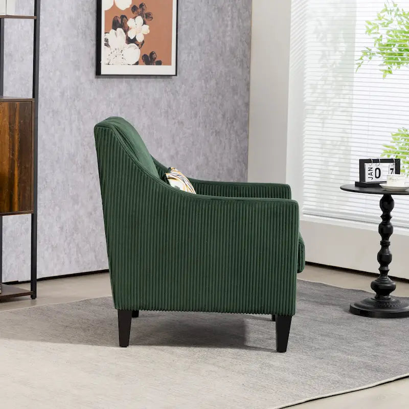 Poltrona di design color smeraldo, singola, tessuto in velluto a coste