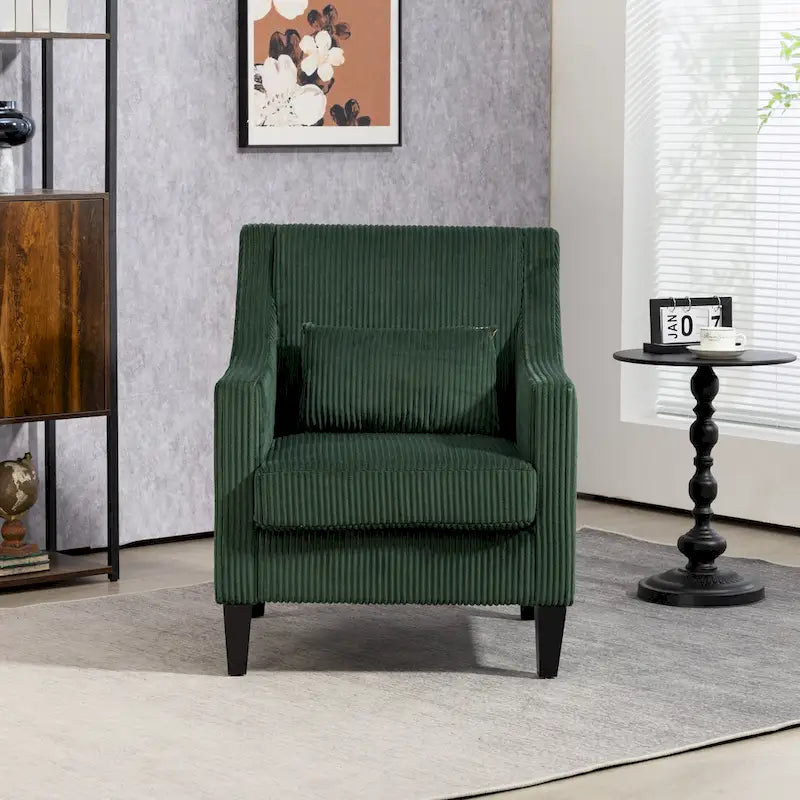 Poltrona di design color smeraldo, singola, tessuto in velluto a coste