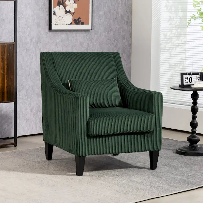 Poltrona di design color smeraldo, singola, tessuto in velluto a coste