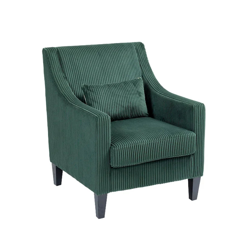 Poltrona di design color smeraldo, singola, tessuto in velluto a coste