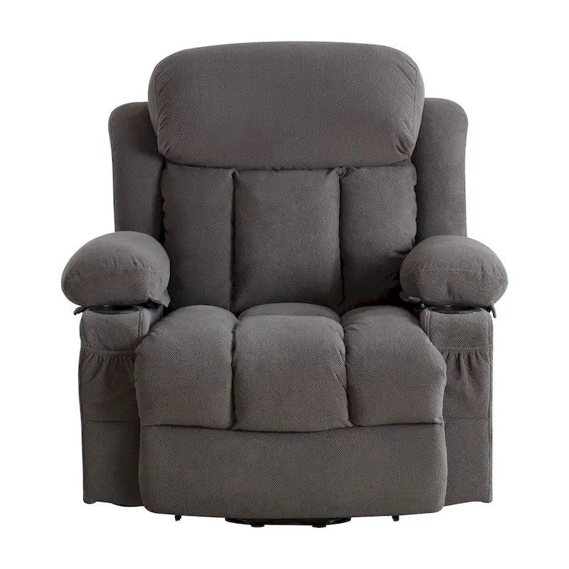 Poltrona reclinabile alzapersona con massaggio e riscaldamento, porta USB, tasche laterali, colore marrone/grigio – 1 persona