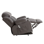 Poltrona reclinabile alzapersona con massaggio e riscaldamento, porta USB, tasche laterali, colore marrone/grigio – 1 persona