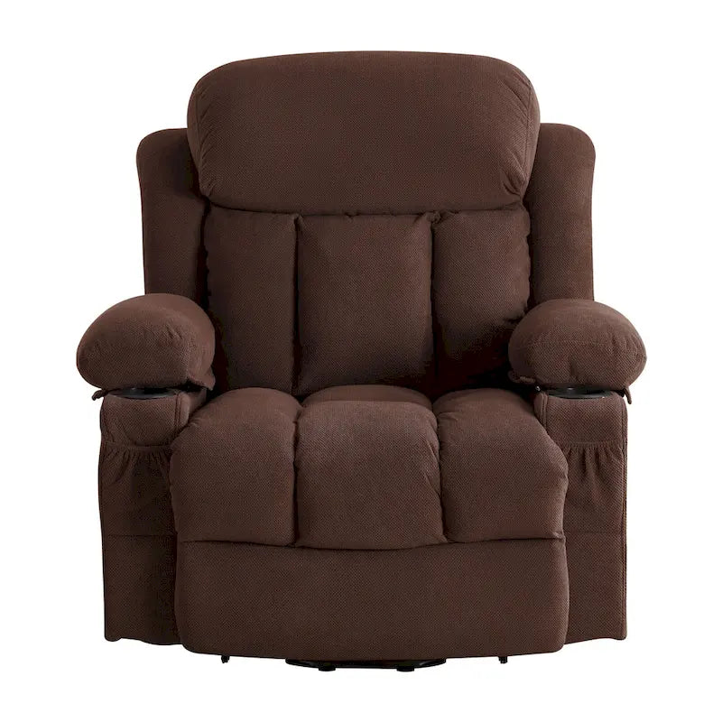 Poltrona reclinabile alzapersona con massaggio e riscaldamento, porta USB, tasche laterali, colore marrone/grigio – 1 persona