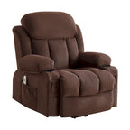 Poltrona reclinabile alzapersona con massaggio e riscaldamento, porta USB, tasche laterali, colore marrone/grigio – 1 persona