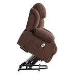 Poltrona reclinabile alzapersona con massaggio e riscaldamento, porta USB, tasche laterali, colore marrone/grigio – 1 persona