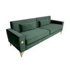 Divano a 3 posti in velluto con dettagli dorati – Blu retrò / Nero / Verde retrò / Bianco crema / Arancione