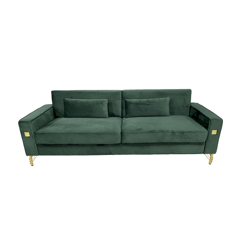 Divano a 3 posti in velluto con dettagli dorati – Blu retrò / Nero / Verde retrò / Bianco crema / Arancione