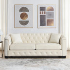 Divano a 3 posti Chester in velluto con bottoni capitonné da 195 cm – Beige / Grigio / Nero, con borchie decorative