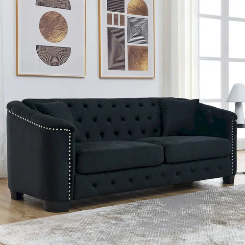 77  Chesterfield Velvet Button-tufted 3-Seater Sofa with Nailhead Decoration