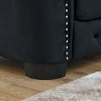 Divano a 3 posti Chester in velluto con bottoni capitonné da 195 cm – Beige / Grigio / Nero, con borchie decorative