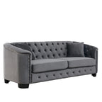 Divano a 3 posti Chester in velluto con bottoni capitonné da 195 cm – Beige / Grigio / Nero, con borchie decorative
