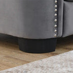 Divano a 3 posti Chester in velluto con bottoni capitonné da 195 cm – Beige / Grigio / Nero, con borchie decorative