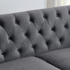 Divano a 3 posti Chester in velluto con bottoni capitonné da 195 cm – Beige / Grigio / Nero, con borchie decorative