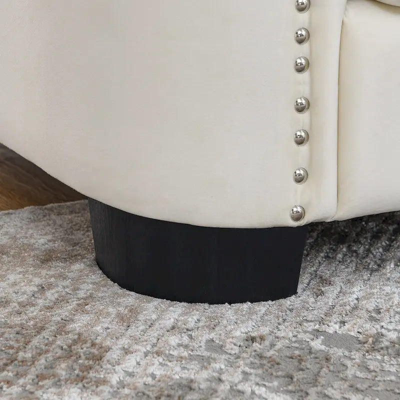 Divano a 3 posti Chester in velluto con bottoni capitonné da 195 cm – Beige / Grigio / Nero, con borchie decorative