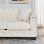 Divano a 3 posti Chester in velluto con bottoni capitonné da 195 cm – Beige / Grigio / Nero, con borchie decorative