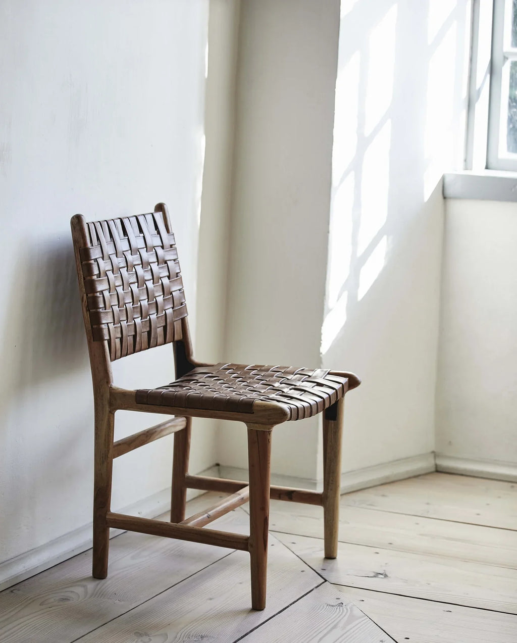 Sedia da pranzo, pelle/legno marrone