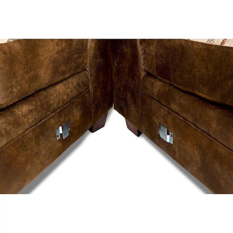 Divano componibile rustico a 2 posti, destra, 3 posti, in tessuto gobelin marrone e microfibra