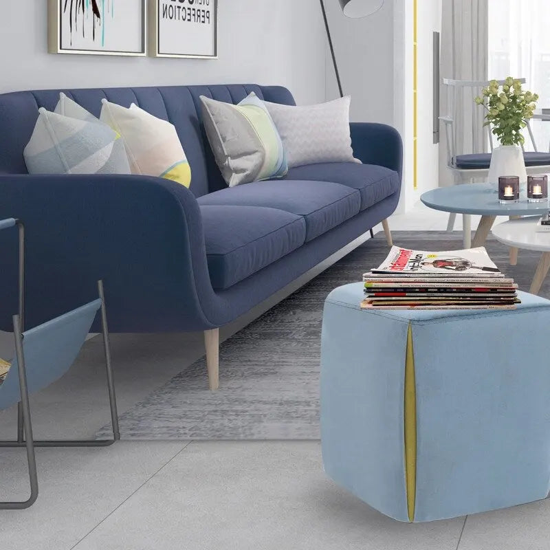Sgabello poggiapiedi ottomano in velluto (blu / azzurro / grigio scuro / grigio chiaro), singolo