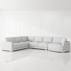 Divano componibile a L con chaise longue in tessuto tweed di poliestere beige/grigio, 4 posti