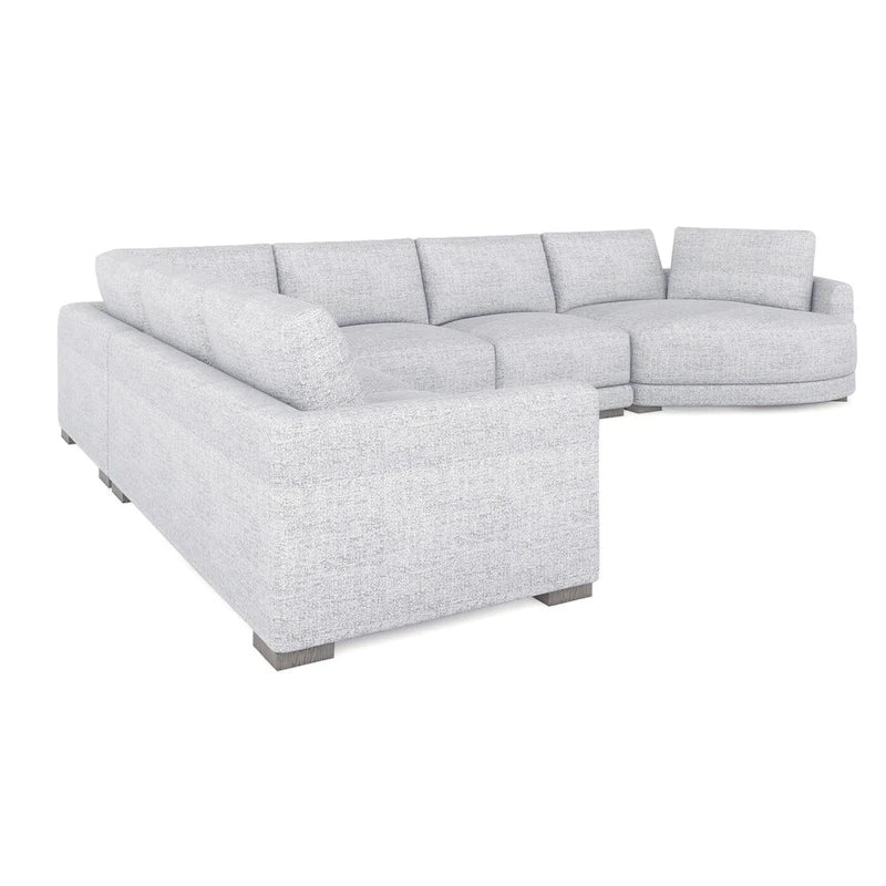 Divano componibile a L con chaise longue in tessuto tweed di poliestere beige/grigio, 4 posti