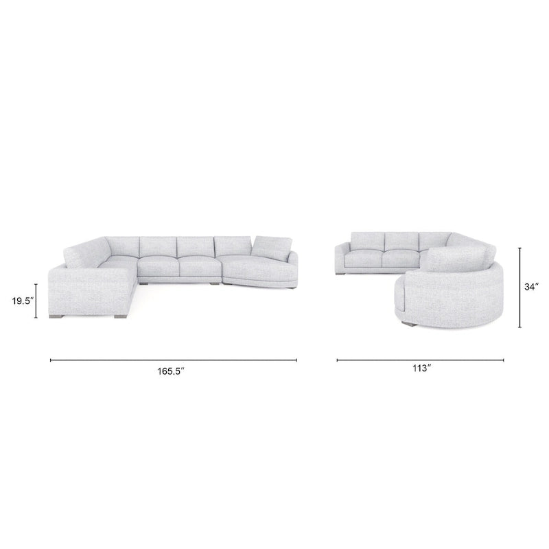 Divano componibile a L con chaise longue in tessuto tweed di poliestere beige/grigio, 4 posti