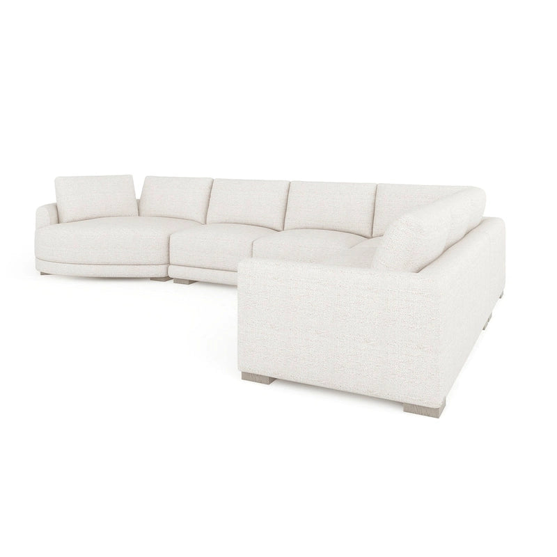 Divano componibile a L con chaise longue in tessuto tweed di poliestere beige/grigio, 4 posti