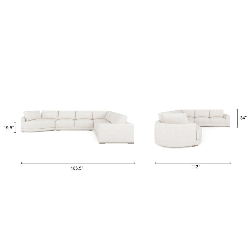 Divano componibile a L con chaise longue in tessuto tweed di poliestere beige/grigio, 4 posti
