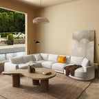 Divano componibile a L con chaise longue in tessuto tweed di poliestere beige/grigio, 4 posti