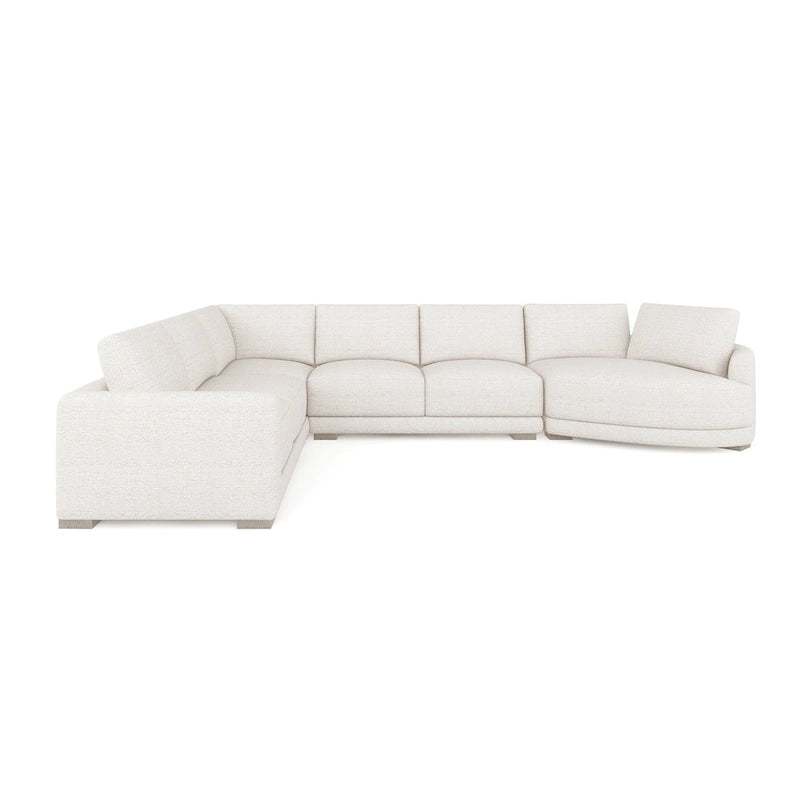 Divano componibile a L con chaise longue in tessuto tweed di poliestere beige/grigio, 4 posti