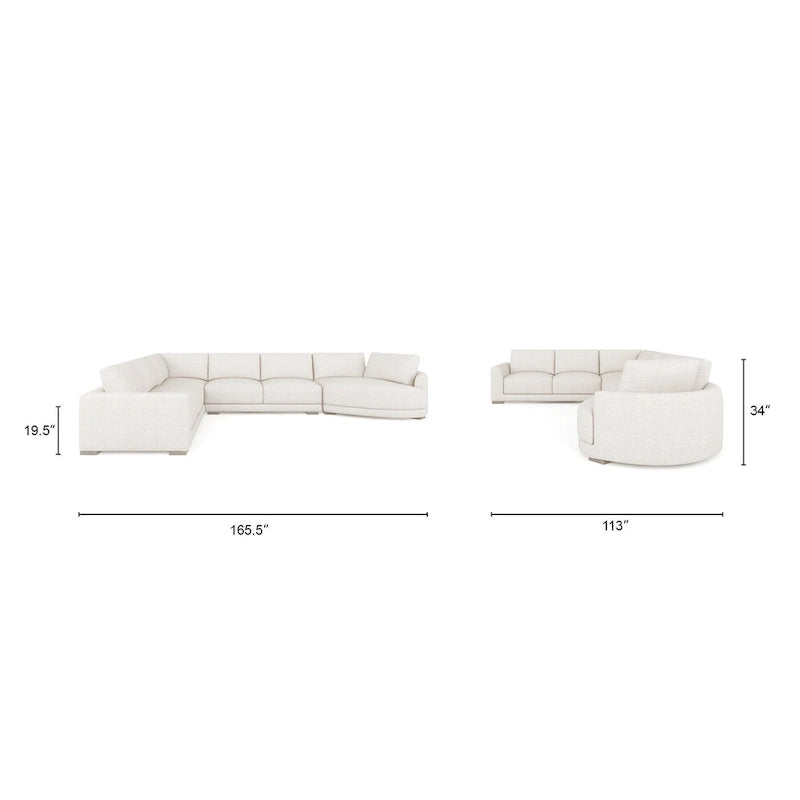 Divano componibile a L con chaise longue in tessuto tweed di poliestere beige/grigio, 4 posti