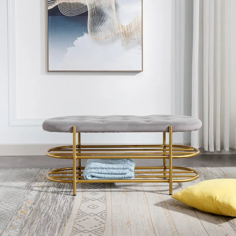 Panca imbottita in velluto da 40" con doppia scarpiera, Rosa / Arancione / Nero / Grigio / Beige / Blu navy / Rosso / Oliva, 1 posto a sedere