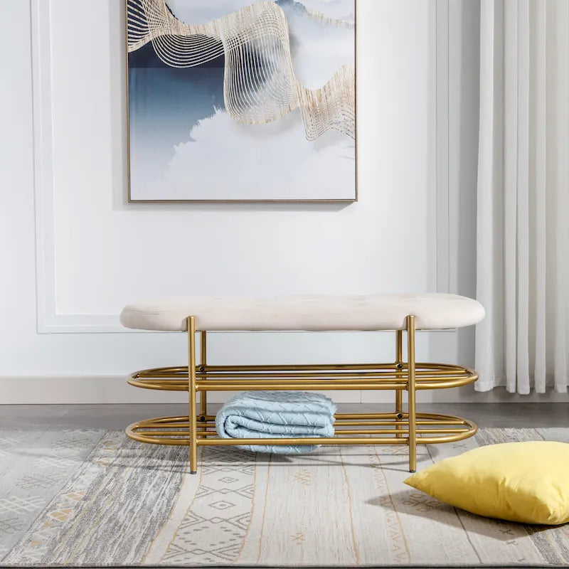 Panca imbottita in velluto da 40" con doppia scarpiera, Rosa / Arancione / Nero / Grigio / Beige / Blu navy / Rosso / Oliva, 1 posto a sedere