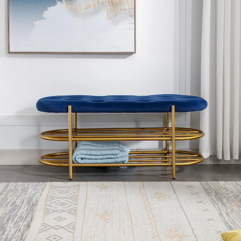 Panca imbottita in velluto da 40" con doppia scarpiera, Rosa / Arancione / Nero / Grigio / Beige / Blu navy / Rosso / Oliva, 1 posto a sedere