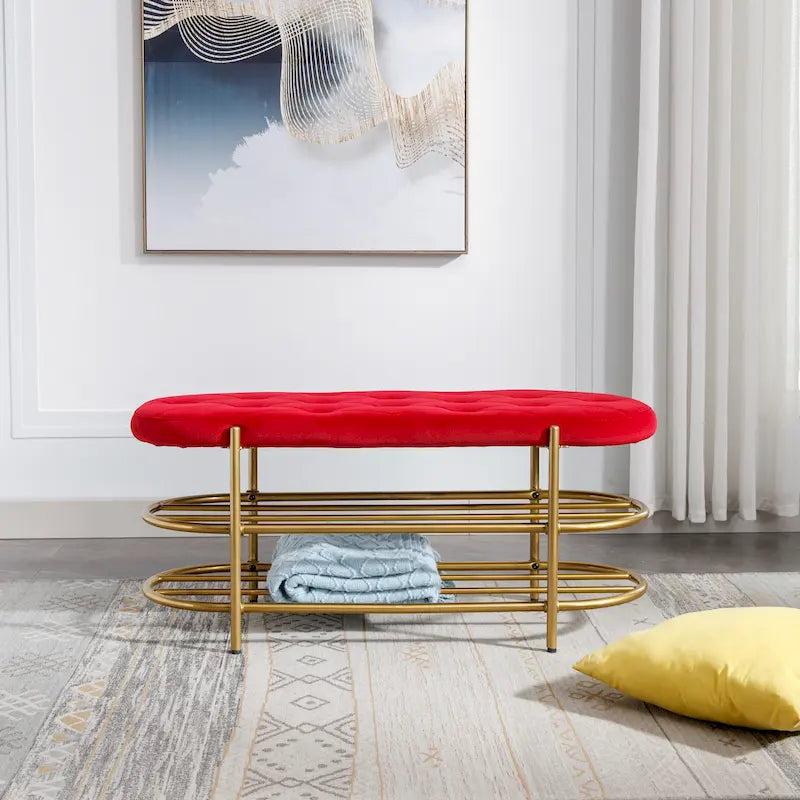 Panca imbottita in velluto da 40" con doppia scarpiera, Rosa / Arancione / Nero / Grigio / Beige / Blu navy / Rosso / Oliva, 1 posto a sedere